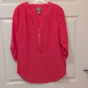 Chico's Pink 3/4 Sleeve Buttoned Blouse